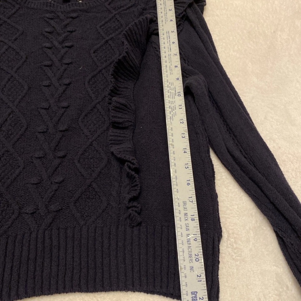 Express Navy Cable Knit Ruffle Sweater - Picture 10 of 13